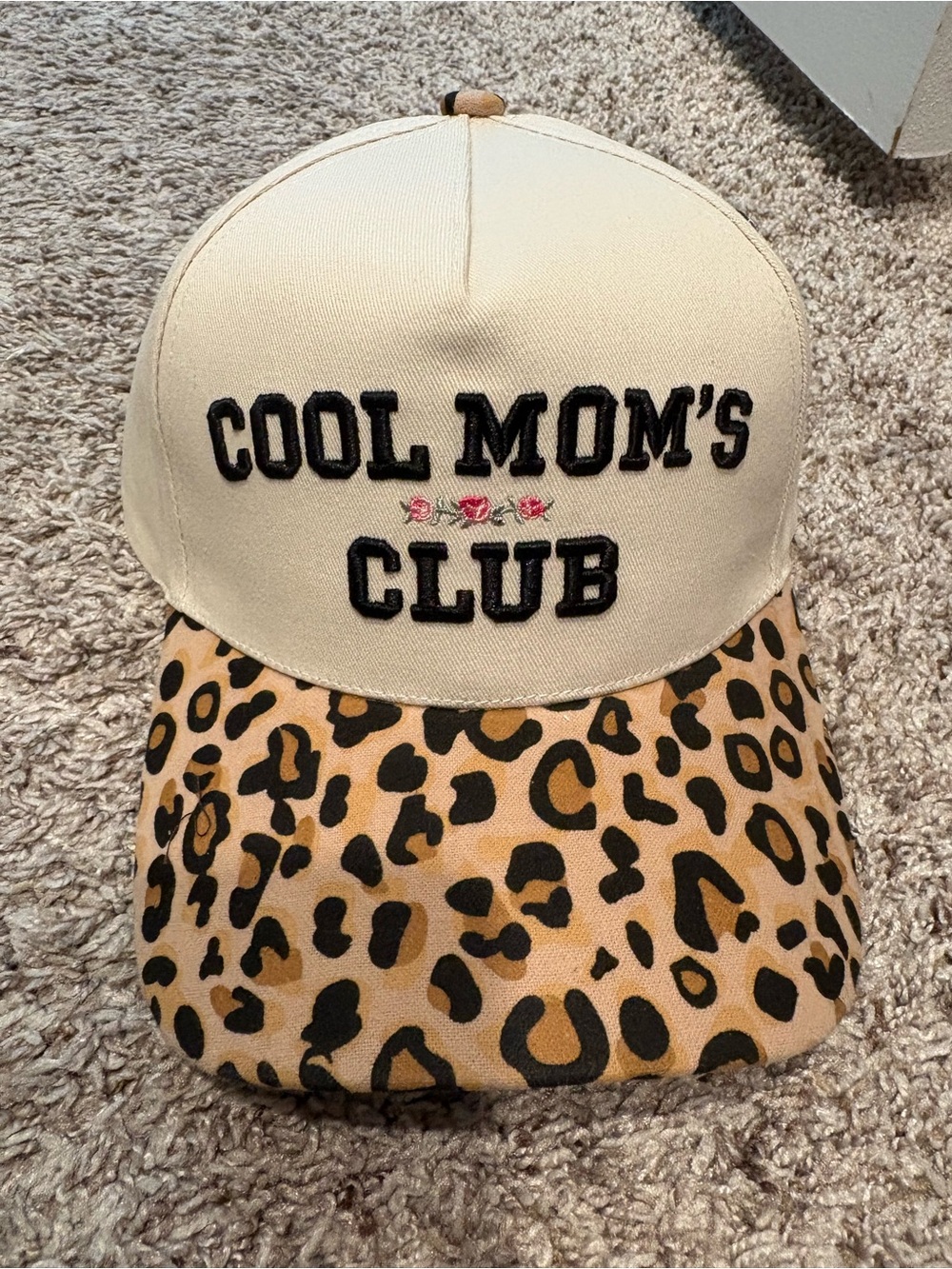 Cream 'Cool Mom's Club' Leopard Trucker Hat